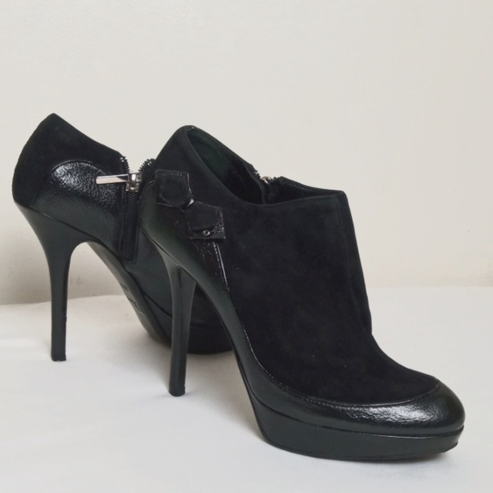 Dior (Authentic) Black Suede & Leather Ankle Bootie Heel Sz 36.5